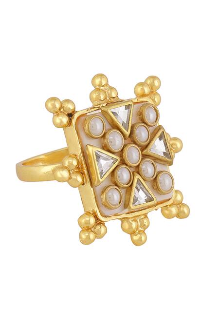 Bblingg Gold Plated Pearls, Suhaaya Mini Shell Stone, And Kundan Embellished Ring Online at Aza Fashions Bblingg_Gold Plated Pearls, Suhaaya Mini Shell Stone, And Kundan Embellished Ring _Online_at_Aza_Fashions