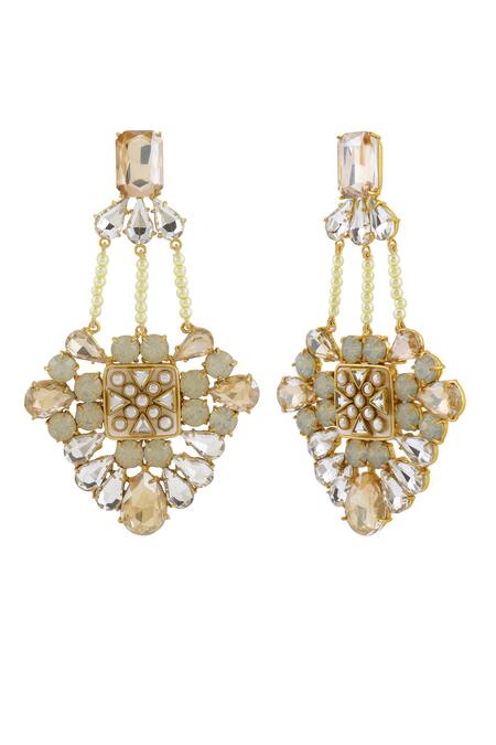 Bblingg_Gold Plated Pearls, Crystals, Stones Shivaaya Kundan And Cascade Danglers _Online_at_Aza_Fashions