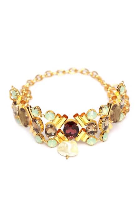 Shop Bblingg Gold Plated Charlotte Multi Crystal And Baroque Pearl Choker at Aza Fashions Shop_Bblingg_Gold Plated Charlotte Multi Crystal And Baroque Pearl Choker _at_Aza_Fashions