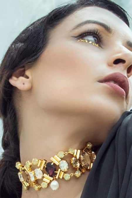 Bblingg Gold Plated Charlotte Multi Crystal And Baroque Pearl Choker Online at Aza Fashions Bblingg_Gold Plated Charlotte Multi Crystal And Baroque Pearl Choker _Online_at_Aza_Fashions