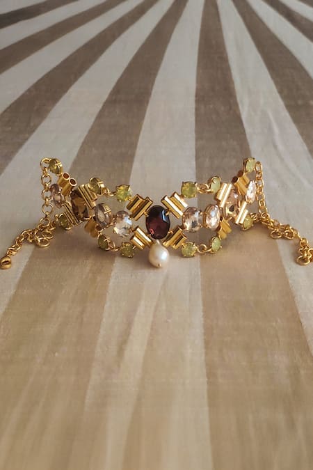 Shop Bblingg Gold Plated Charlotte Multi Crystal And Baroque Pearl Choker Online at Aza Fashions Shop_Bblingg_Gold Plated Charlotte Multi Crystal And Baroque Pearl Choker _Online_at_Aza_Fashions