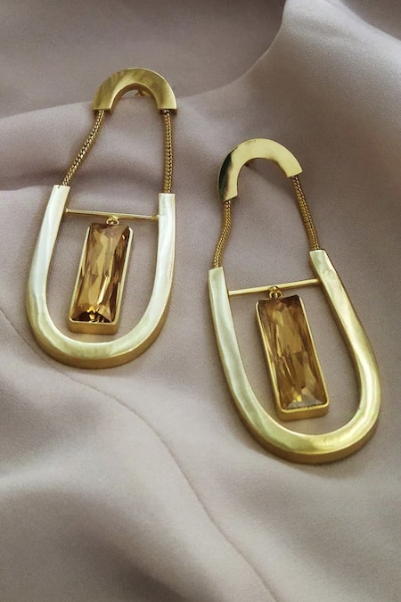 Shop Bblingg Gold Plated Crystals Zyla Swarovski Baguette Danglers at Aza Fashions Shop_Bblingg_Gold Plated Crystals Zyla Swarovski Baguette Danglers _at_Aza_Fashions