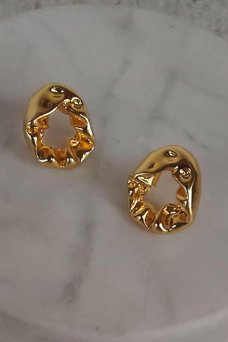 Shop_Bblingg_Gold Plated Pebble Molten Textured Mini Studs _at_Aza_Fashions