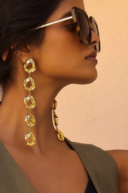 Bblingg Gold Statement Textured Shoulder Duster Earrings 