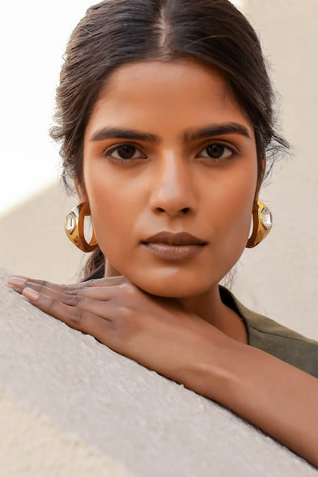 Bblingg_Gold Plated Crystals Caro Two-way Swarovski Hoop Earrings _Online_at_Aza_Fashions