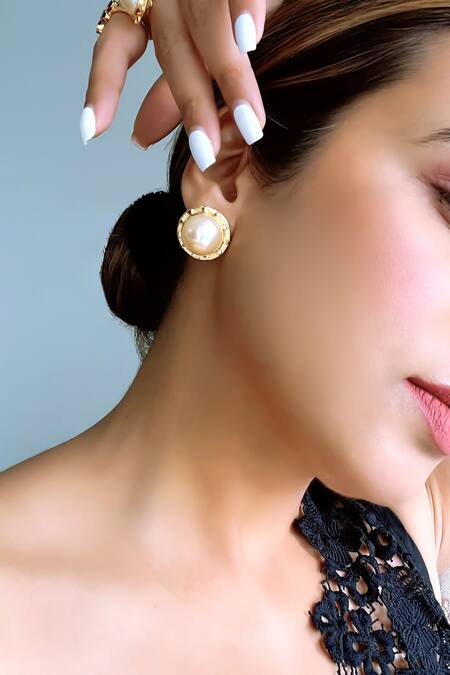 Bblingg_Gold Plated Pearls Luxe Stud Earrings _Online_at_Aza_Fashions