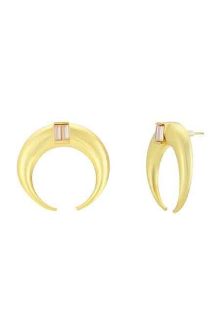 Bblingg_Gold Plated Crystals Copa Crescent Hoops With Baguette _Online_at_Aza_Fashions