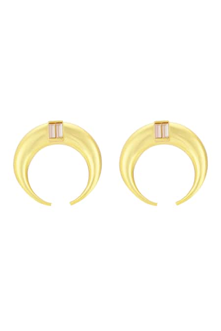 Bblingg Copa Moon Gold Crescent Moon Hoops With Baguette Crystals 