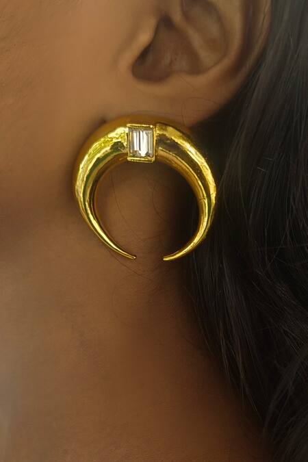Buy_Bblingg_Gold Plated Crystals Copa Crescent Hoops With Baguette _Online_at_Aza_Fashions