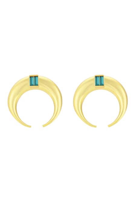 Shop_Bblingg_Gold Plated Crystals Copa Hoops With Baguette _at_Aza_Fashions