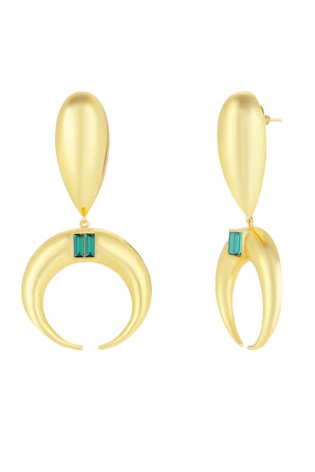 Bblingg_Gold Plated Crystals Copa Drop Metal Baguette Earrings _Online_at_Aza_Fashions