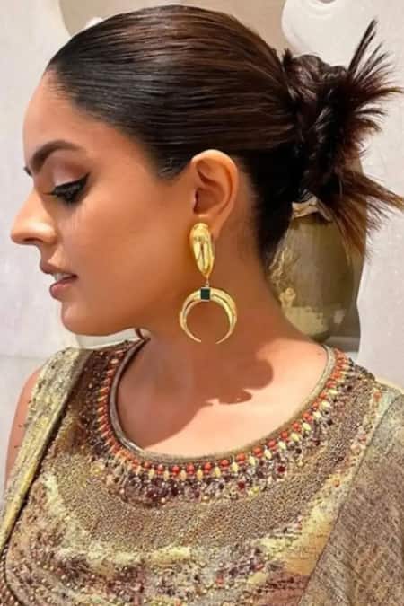 Buy_Bblingg_Gold Plated Crystals Copa Drop Metal Baguette Earrings _Online_at_Aza_Fashions