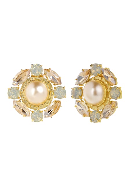 Bblingg_Gold Plated Pearls, Crystals Sangria And Stud Earrings _Online_at_Aza_Fashions