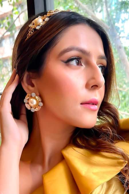 Bblingg Gold Plated Pearls, Crystals Sangria And Stud Earrings 