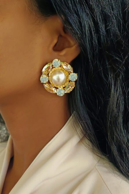 Buy_Bblingg_Gold Plated Pearls, Crystals Sangria And Stud Earrings _Online_at_Aza_Fashions