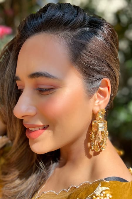Shop_Bblingg_Gold Plated Crystals Baguette And Earrings _Online_at_Aza_Fashions