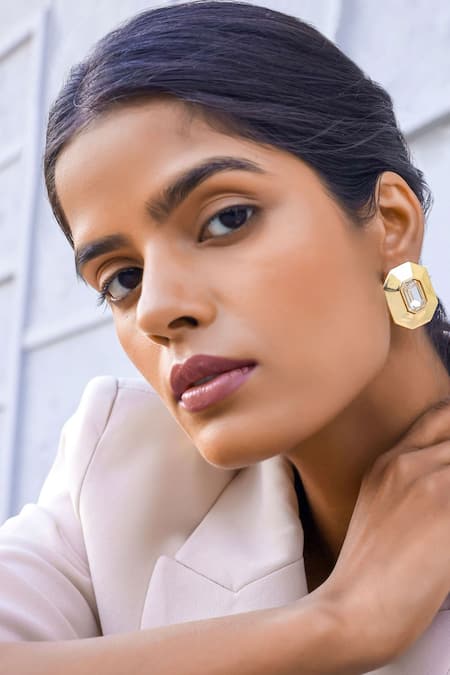 Bblingg Gold Plated Crystals Tiraa Octagonal Stud Earrings 