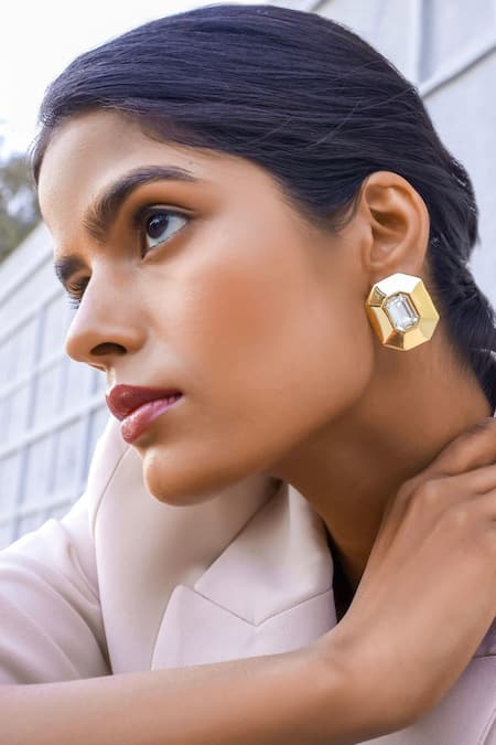 Buy_Bblingg_Gold Plated Crystals Tiraa Octagonal Stud Earrings _Online_at_Aza_Fashions