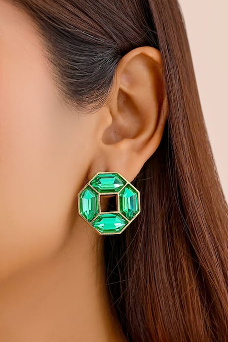 Bblingg_Green Crystals Cavana Mini Swarovski Stud Earrings _Online_at_Aza_Fashions