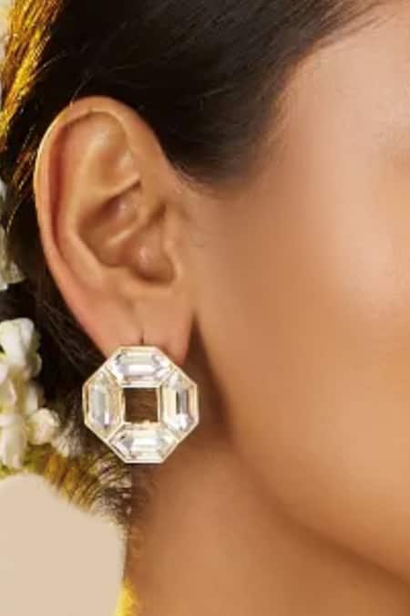 Bblingg_Gold Plated Crystals Cavana Mini Swarovski Geometric Stud Earrings _Online_at_Aza_Fashions