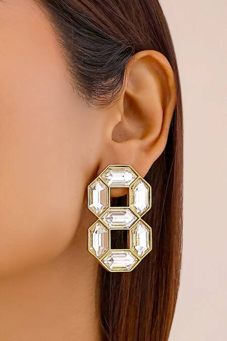 Bblingg_White Crystals Cavana Double Swarovski Stud Earrings _Online_at_Aza_Fashions