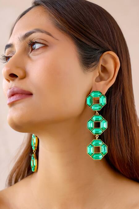 Bblingg_Green Crystals Cavana Danglers _Online_at_Aza_Fashions