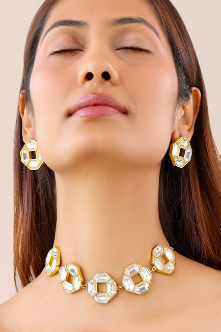 Bblingg Cavana Geometric Crystal Stud & Necklace Set 