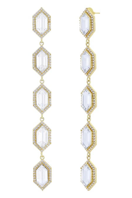 Bblingg_Gold Plated Crystals Cavi And Cubic Zirconia Danglers _Online_at_Aza_Fashions