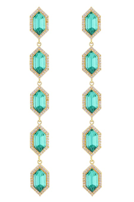 Bblingg_Green Crystals, Stones Cavi Emerald And Cubic Zirconia Danglers _Online_at_Aza_Fashions