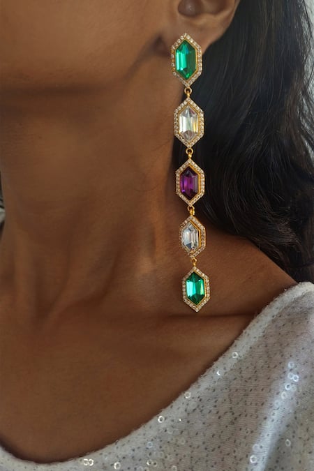 Buy_Bblingg_Multi Color Crystals, Rhinestones Cavi And Cubic Zirconia Danglers _Online_at_Aza_Fashions