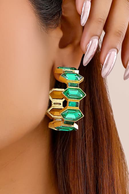 Bblingg Green Crystals Cavana Embellished Hoop Earrings Online at Aza Fashions Bblingg_Green Crystals Cavana Embellished Hoop Earrings _Online_at_Aza_Fashions