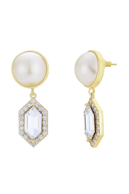 Bblingg Cavi Drop Pearl & White Crystal Cubic Zirconia Danglers 