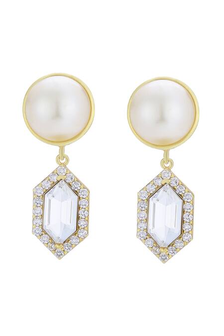 Bblingg_White Pearls, Crystals, Stones Cavi Drop And Cubic Zirconia Danglers _Online_at_Aza_Fashions