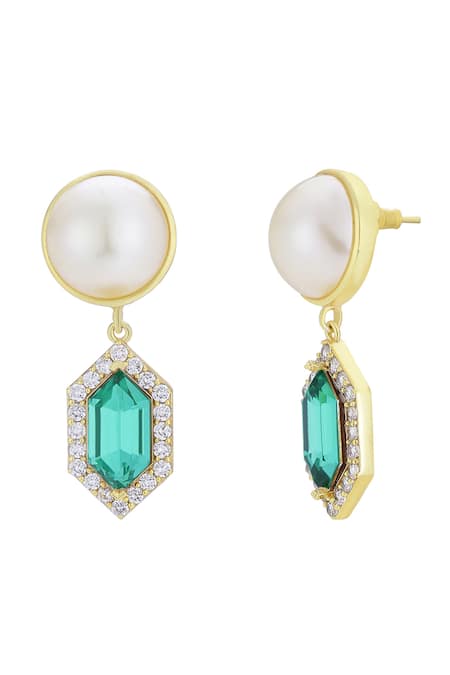 Bblingg Cavi Drop Pearl & Emerald Green Crystal Drop Earrings 