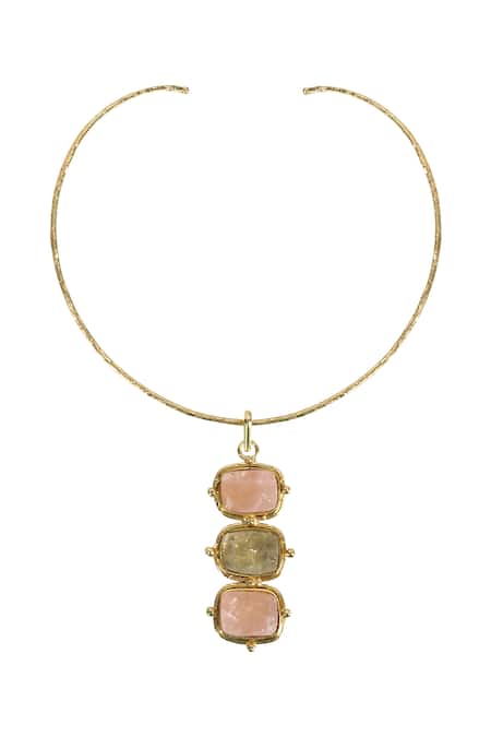Shop Queens Jewels Gold Plated Trio Semi Precious Stone Hasli Necklace Online at Aza Fashions Shop_Queens Jewels_Gold Plated Trio Semi Precious Stone Hasli Necklace _Online_at_Aza_Fashions