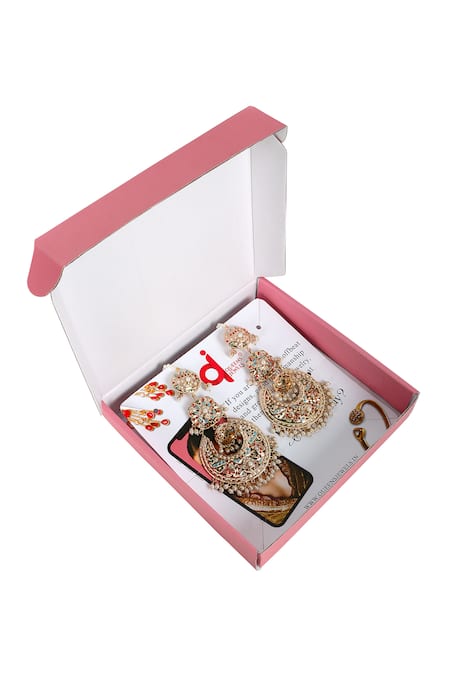 Buy_Queens Jewels_Multi Color Gemstones, Pearls Navratan Jhumka Chaandbali Earrings _Online_at_Aza_Fashions