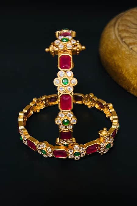 Queens Jewels Multi Color Stones, Crystals Farah Temple Bangle - Set Of 2 