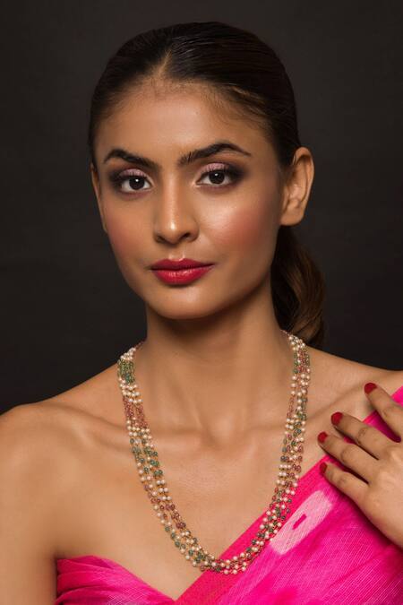 Queens Jewels_Multi Color Layered Designer Pearl String Necklace _Online_at_Aza_Fashions