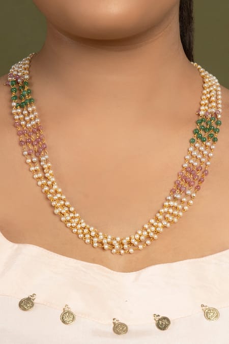 Shop_Queens Jewels_Multi Color Layered Designer Pearl String Necklace _Online_at_Aza_Fashions