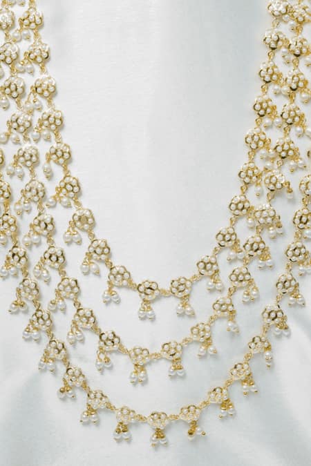 Queens Jewels White Pearl Multilayer Jadau Necklace Online at Aza Fashions Queens Jewels_White Pearl Multilayer Jadau Necklace _Online_at_Aza_Fashions