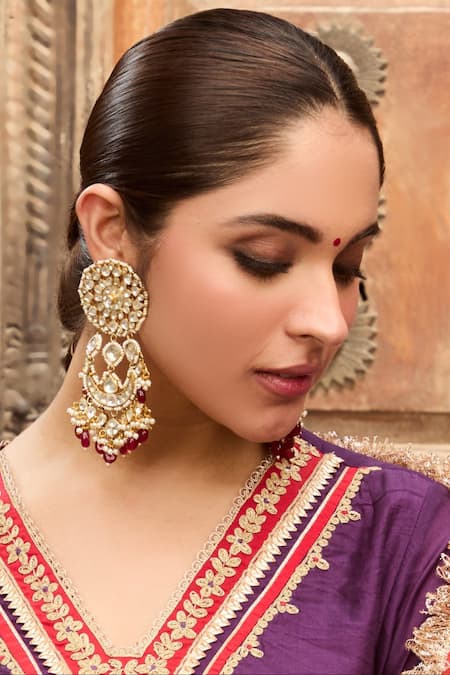 Queens Jewels Gold Plated Pearls, Stones Suhana Gulnaar Polki Chandbaalis 