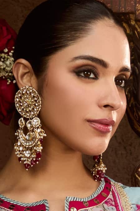 Queens Jewels_Gold Plated Pearls, Stones Suhana Gulnaar Polki Chandbaalis _Online_at_Aza_Fashions