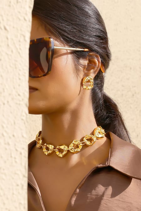 Bblingg_Gold Plated Pebble Molten Textured Mini Studs _Online_at_Aza_Fashions