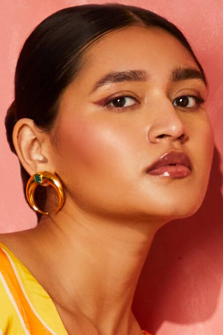 Shop_Bblingg_Gold Plated Crystals Copa Hoops With Baguette _Online_at_Aza_Fashions