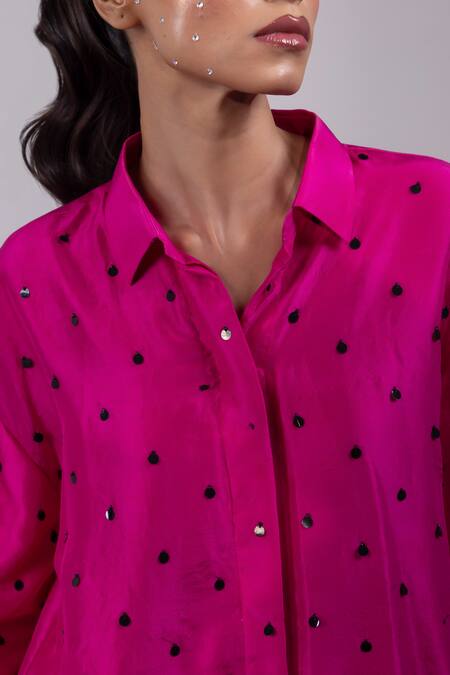 Yoseba Pink Crepe Sequins Collared Embellished Shirt With Pant at Aza Fashions Yoseba_Pink Crepe Sequins Collared Embellished Shirt With Pant _at_Aza_Fashions
