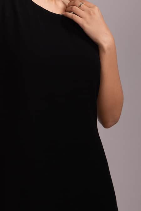 Shop_Yoseba_Black Embroidery, Beads Round Neck Sleeveless Shift Dress _Online_at_Aza_Fashions