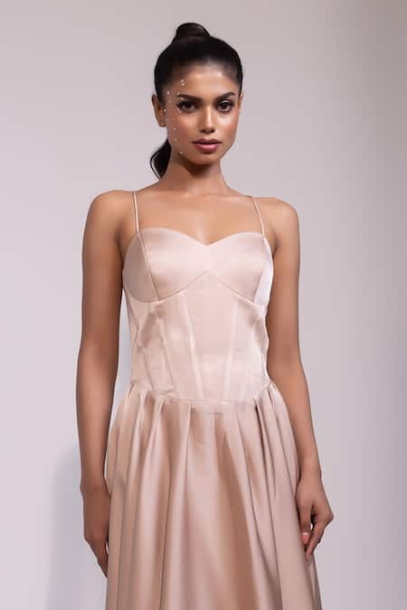 Yoseba Blush Satin Sweetheart Neck Corset Dress Online at Aza Fashions Yoseba_Blush Satin Sweetheart Neck Corset Dress _Online_at_Aza_Fashions