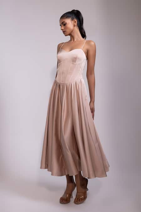 Yoseba Blush Satin Sweetheart Neck Corset Dress at Aza Fashions Yoseba_Blush Satin Sweetheart Neck Corset Dress _at_Aza_Fashions