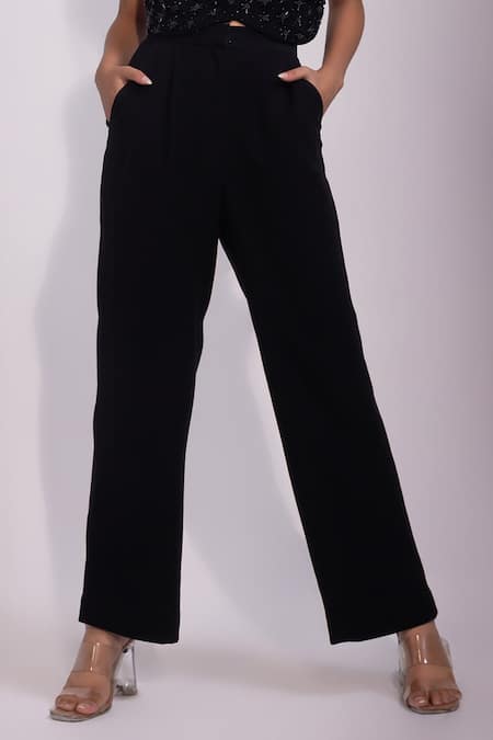 Yoseba Black Beads Collared Embellished Top And Pant Set Online at Aza Fashions Yoseba_Black Beads Collared Embellished Top And Pant Set _Online_at_Aza_Fashions