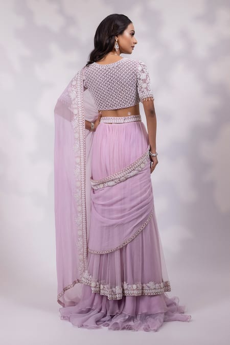 Yoseba Purple Embroidered Saree with Matching Blouse 